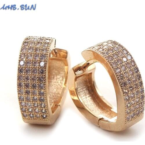 MHS.SUN Fashion Gold Color Heart Shape Earrings Mosaic Zircon Hoop Earrings Vintage Style Women/Girls Charming Jewelry 1Pair