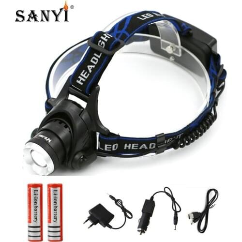 LED Headlamp Headlight Aluminum 5000lm XML T6 Zoom Head Flashlight Adjustable Head Lamp 18650 Battery Front Light