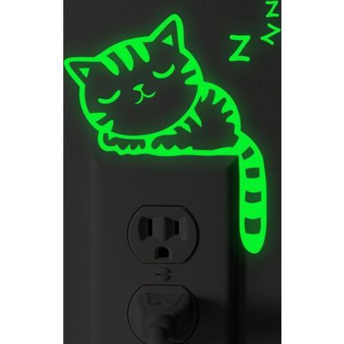 Luminous Stickers Lovely Sleep Cat Switch Sticker Glow in the Dark Funny Living Room Fluorescent Sticker poster