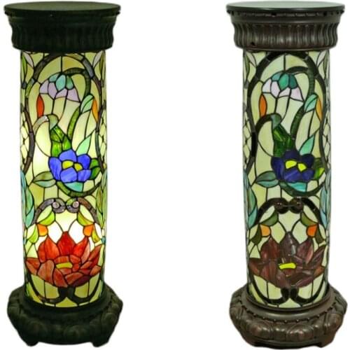 Tiffany Vintage Roman Column Floor Lamp Foyer Hall Entrance American Country Colorful Glass Sofa Lighting Fixture 1266