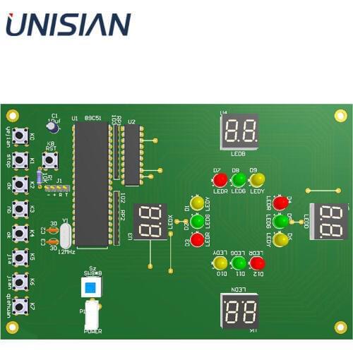 UNISIAN 51 single chip traffic light DIY Suites Red Green Yellow LED 51 SCM Intelligent analog traffic lights electronic DIY KIT