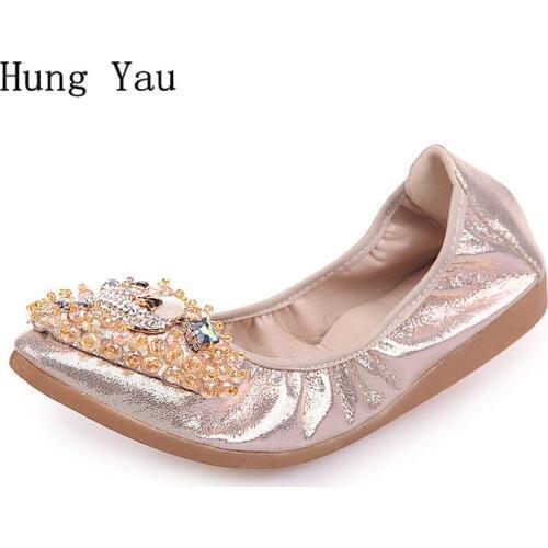 Women Flats Casual Shoes 2018 Summer Sandals Pointed Toe Fashion Shallow Rhinestones Crystal Flat Shoes Woman Loafers Cool