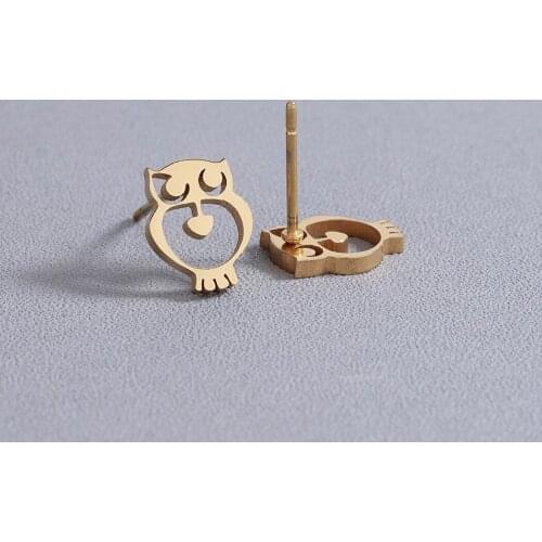 Kinitial Stainless Steel Owl Stud Earrings for Women Girl Engagement Earring Fashion Animal Statement Jewelry Geometric Brincos