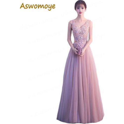 Special Occasion Dress 2018 Haute Couture Sexy V-neck Evening Dresses Appliques Flower Beaded Prom Dress A-Line Vestido De Festa