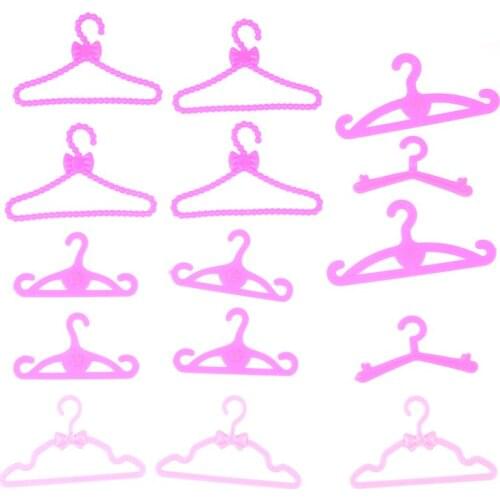 10/12/20PCS Play House Girls' Gift Pink Color Hangers Accessories For Barbie Doll Clothes Dress Outfit Skirt Shoes Pretend Toy