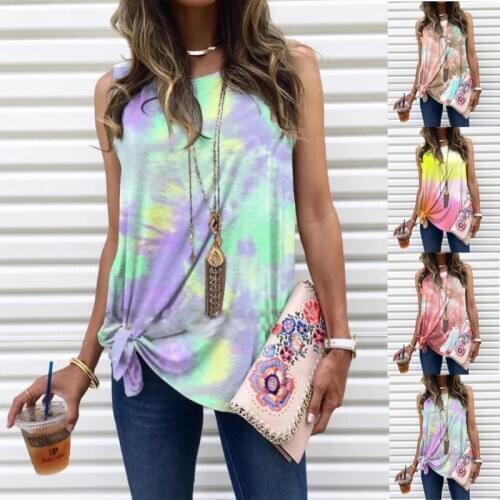 2020 Fashion Women O Neck Tie-dye Kink Print Sexy Tops Summer New Lady Casual Sleeveless Tshirt Plus Top Size Loose Female S-5XL