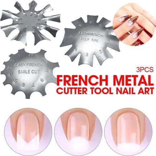3 PCS French Smile Nail Stencil Cutter Trimmer Clipper Cut Multi-size DIY Manicure Metal Tool Nail Art Smile Line Edge Stencil