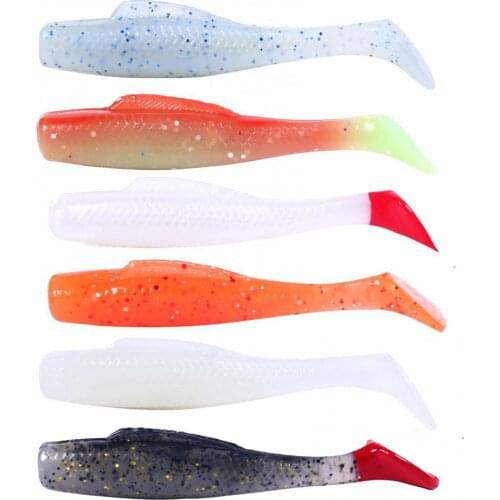 6Pcs/Set 8cm Plastic T Tail Fake Lure Soft Faux Fish Baits Bionic Fishing Tackle Fishing Lure Bait Fishing Tool