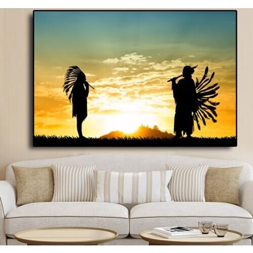 Abstract Indian sunset oil painting poster and print on canvas Cuadros wall living room African art picture