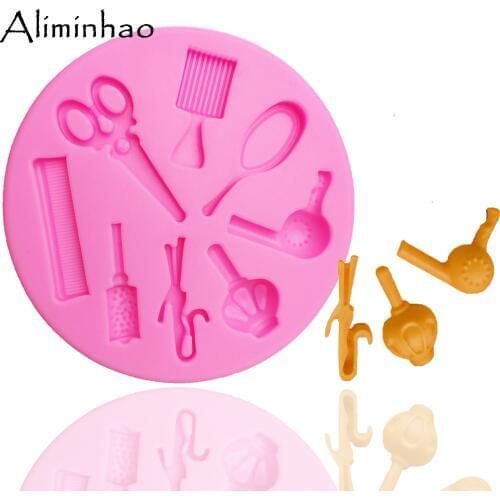 B0145 Girl scissors hair dryer comb Cake dessert Sugarcraft Silicone mould chocolate fondant cake decorating tools Resin Clay