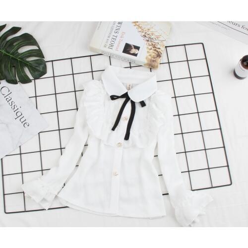 Girls Blouse 2019 Autumn Kids Clothes Children Clothing School Girl Blouses Cute Bow Chiffon Child Shirt Blusas 2 Colors 2-16Y