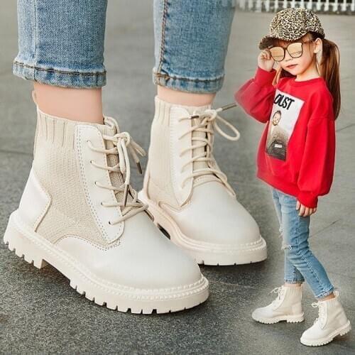 Kids Martin Boots Boys Socks Shoes Autumn Winter Leather Knitting Children Boots Fashion Girls Boots Warm Boots Kids Shoes