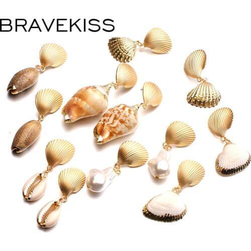 BRAVEKISS Mermaid Earrings Ocean Pearl Shell Earrings for Women Gold Cute Pendant Trendy Dangle Charm Earring for Party BPE1492