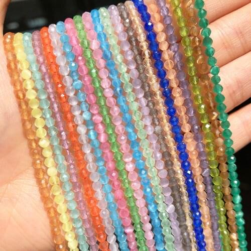 Natural Stone 2 3mm Faceted Multicolor Cat Eye Loose Opal Spacer Beads For Jewelry Making Beadwork DIY Bracelet Necklace 15