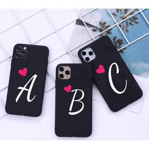 Cute Love Initials Letters A-P Case for iPhone 12 Mini 12 11 Pro X XS Max XR 8 7 6 6s Plus Soft Silicone Protective Cover