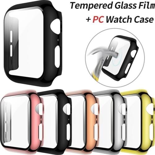Hard PC Case for Apple Watch Series 6 5 4 se Full Cover Tempered Glass Screen Protector for iWatch 40mm 44mm