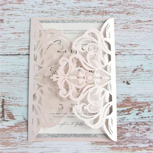 Flower invitation birthday party marriage with Glittery lining insert pearl envelop personalized printing