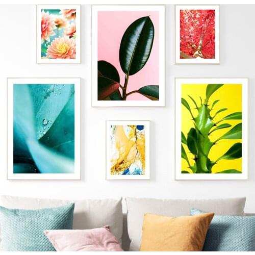 Dahlia Flower Cactus Leaf Texture Plant Wall Art Canvas Painting Nordic Posters And Prints Wall Pictures For Living Room Decor