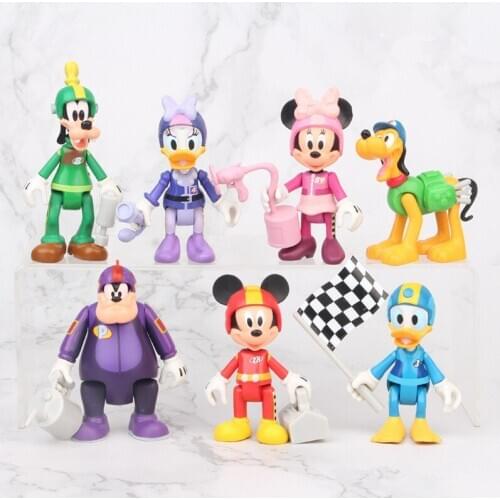 Mickey Mouse Joints Can Move Minnie Mouse Disney Model Donald Duck Scene Racing Decoration PVC Action Figure Toy Gift Cake Decor