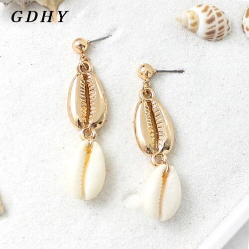 GDHY Fashion Shell Ocean Wind Drop Earrings Natural shell Conch earrings Stud Earrings for women Seaside Holiday Oceano Brincos