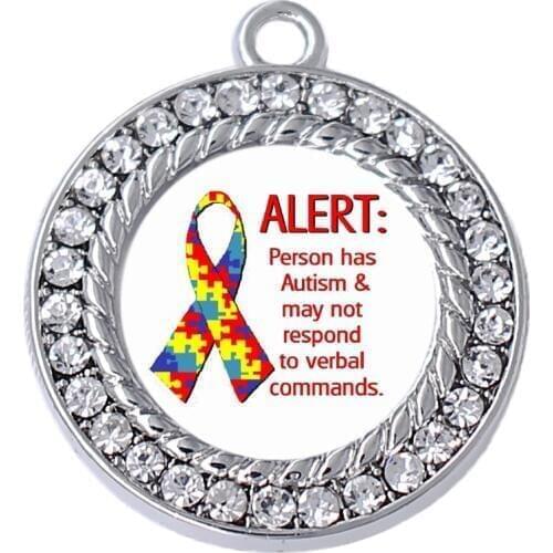 Hot autism puzzle ribbon tag pendant with rhinestone crystal charm educate advocate support accept love autistic patient jewelry