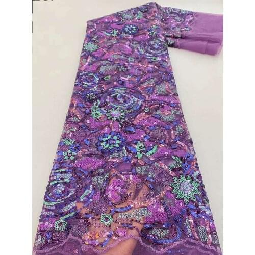 Hot Sale African Mesh Lace Fabric Nigeria Tulle Embroidery Stack Sequins Craft Sewing Party Wedding Bridal Gown Dress 5 Yards