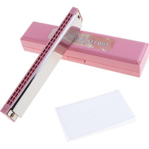 Harmonica 24 Holes Stainless Steel Pink Tremolo Harmonica Harp Mouth Organ Musical Instruments for Children Students