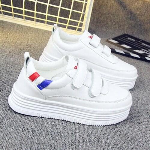 Velcro small White Shoes Trifle Thick-soled Casual shoe Spring Fashion All-match Sneakers Large Size 34-40 Womens Shoes