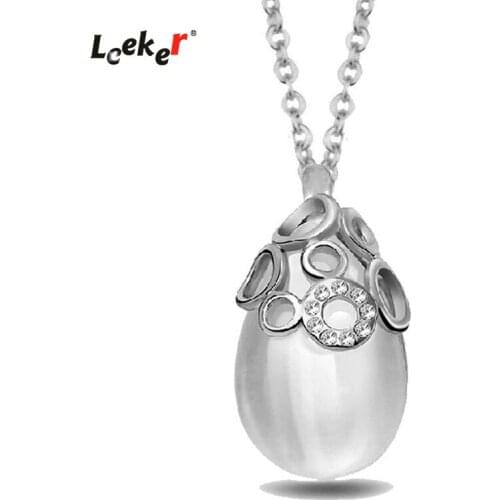 LEEKER Women Teardrop Pink Blue Opal Stone Necklace Pendants Silver Color Short Chain Vintage Choker Necklace Jewelry 701 LK2