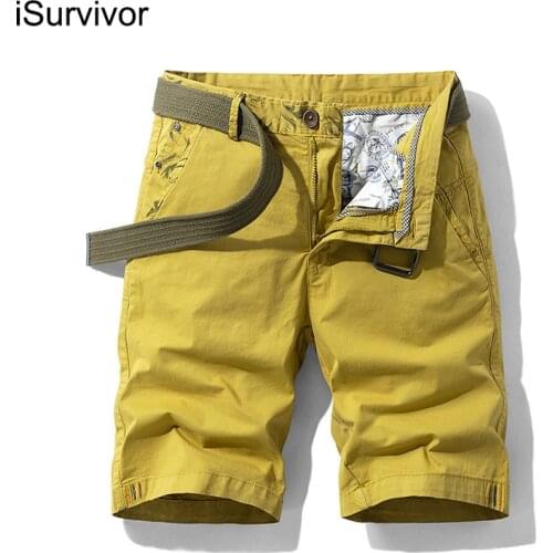 ISurvivor 2021 Summer New Casual Shorts Mens Casual Loose Five-point Pants Overalls Mens Shorts Cotton Solid Color Leisure