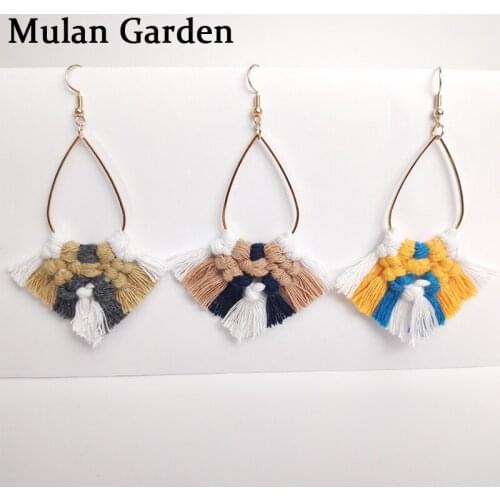 M&G New Fashion Boho Handmade Weaving Macrame Earrings Elegant Ethnic Cotton Thread Tassel Earrings Simple Jewelry Women Gifts