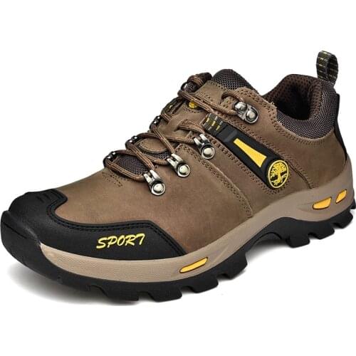2021 Outdoor Genuine Leather Trekking Shoes Couple Hiking Shoes Men Waterproof Non Slip Protect Toe Lovers Camping Mens Shoes