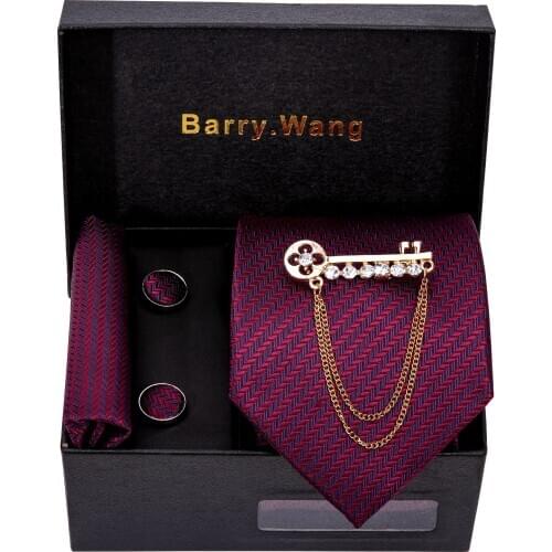 Mens Wedding Tie Purple Paisley Silk Tie Hanky Brooch Set Barry.Wang Jacquard Woven Fashion Neck Ties For Men Party Gift Box