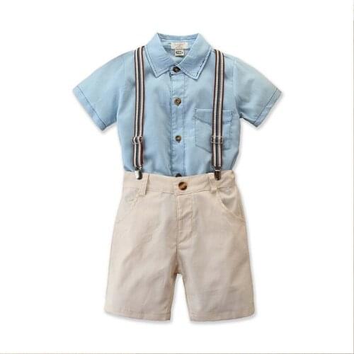 New Toddler Kids Baby Boys Gentleman Solid Shirt Suspender Trousers Pants Outfits
