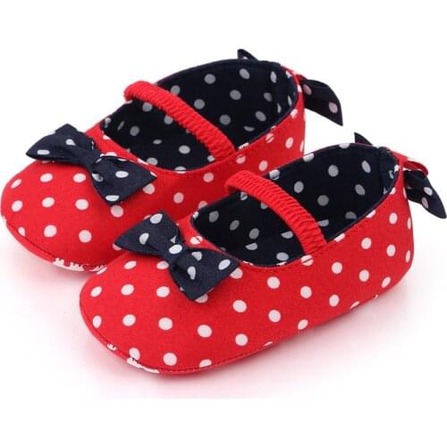 Toddler Shoes Baby Girl Bowknot Polka Dot Cute Soft Shoes Anti-Slip Shoes Baby Walking Shoes Prewalker Toddler First Walker Shoe