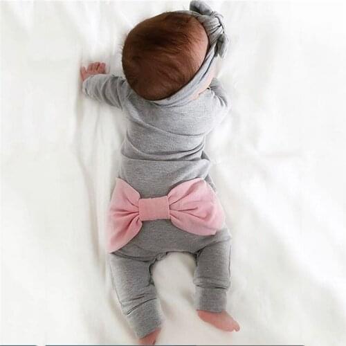 0-18M Newborn Kid Baby Girl Clothes Long Sleeve Back Bowknot Bow Tie Romper Elegant Cute lovely Jumpsuit Autumn Cotton Outfit