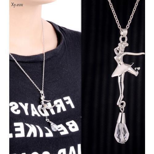 Silver Plated Ballerina Crystal Ballet Dancer Girl Charm Pendant Chain Necklace