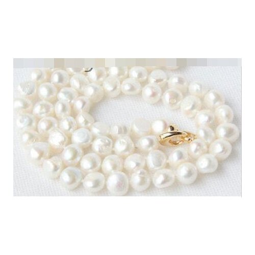 Luster baroque 32" 9-10mm white freshwater pearls necklace magnet clasp