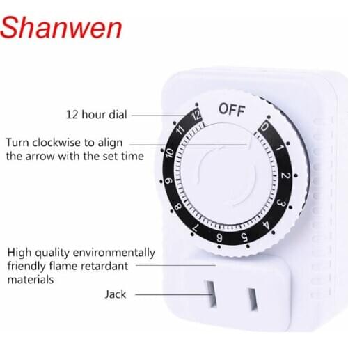 AC 110V 12 Hour Mechanical US Plug Switch Timer Socket for Home Appliances Control Motorcycle Charging Timer 10A 1200W