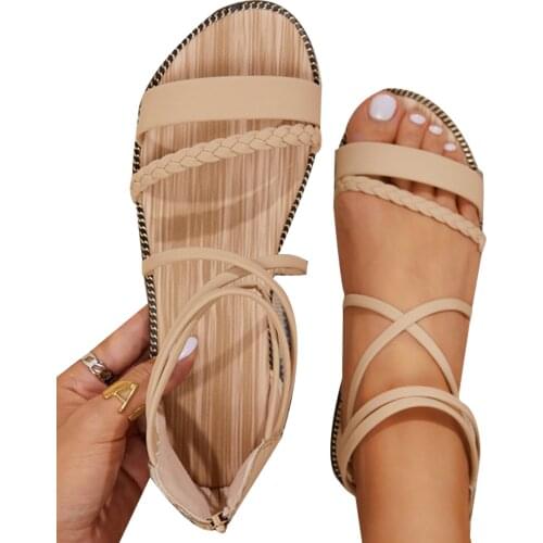 Summer Beach Holiday Women Sandals Shoes Ladies Fashion Strappy Weave Decor Sandals With Back Zipper Design Sandalias Mujer 2021