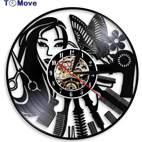 Barber Shop Led Wall Clocks Hairdressing Beauty Salon Design Vinyl Record Clock Battery Operated Barber Shop Wall Decor Gift