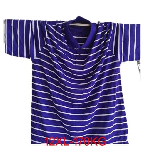Hip Hop Streetwear striped polo Shirts Men Short Sleeve large size tees 11XL 12XL 170KG loose oversize tops Turn-down Collar
