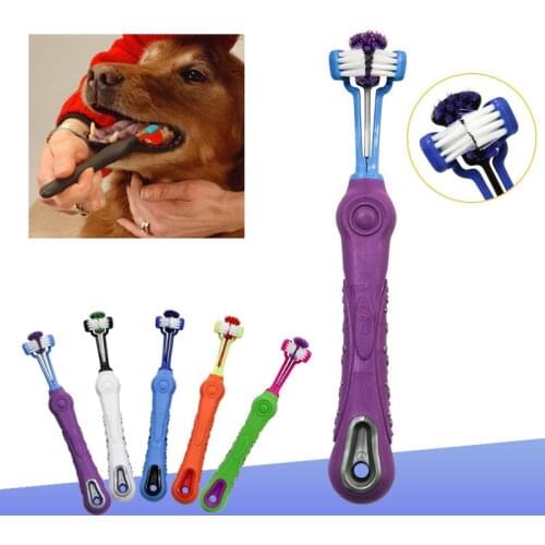 1pcs Random Color Three Heads Pet Toothbrush Teddy Dog Brush Addition Bad Breath Tartar Teeth Care Dog Cat Cleaning Supplies
