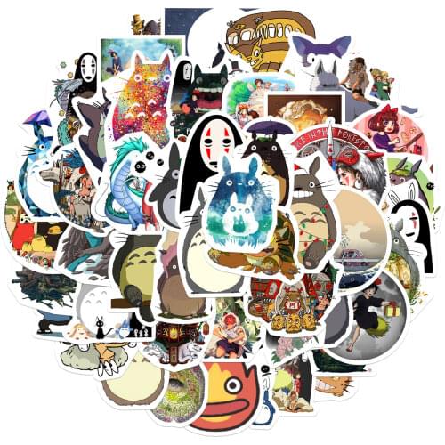 50pcs Waterproof Cartoon Totoro Spirited Away Girl Stickers Skateboard Suitcase Guitar Children Graffiti Sticker Kids Toy