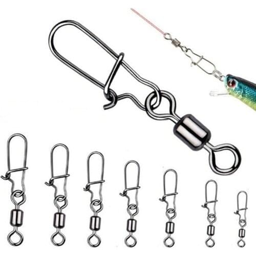 100PCS pike fishing accessories Connector Pin Bearing Rolling Swivel Stainless Steel Snap Fishhook Lure Swivels Tackle seed