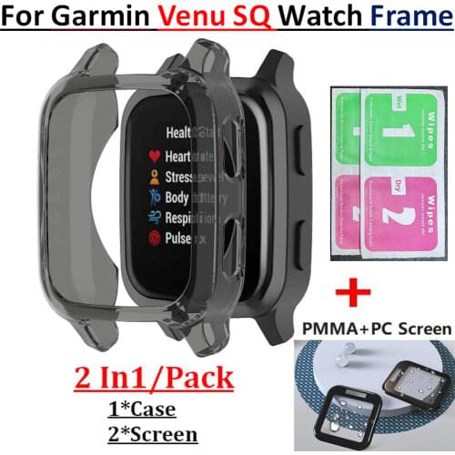 2 In1 PMMA 3D Screen Protectors Film For Garmin Venu SQ Watch Frame TPU Protective Case For Garmin Venu sq Cover Bracelet Shell