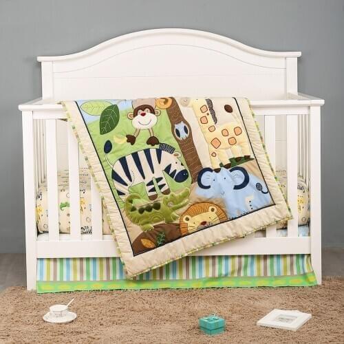 3pcs Forest Baby Cot Crib baby bedding set cotton curtain de berco ,Fitted Sheet, Crib Comforter, Dust Ruffle