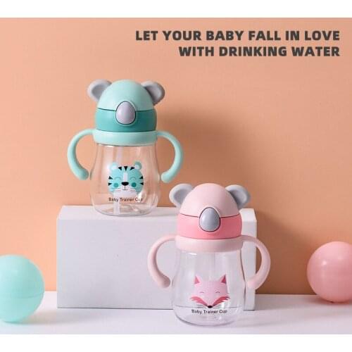 350ML Cute Cartoon Baby Drinking Cup With Handle Portable Plastic Baby Feeding Cups Children Outdoor Drinking Bottle