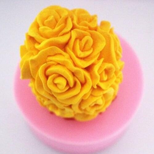 4Pcs/Lot 3D Rose Flower Ball Molds Silicone Mold Cookware 7x7x3.2cm Cake Decoration Fondant Sugar Craft Soap Chocolate Moulds