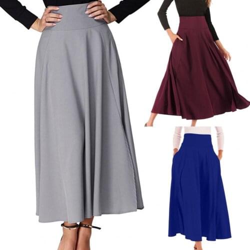 40% Dropshipping!! High Waist Side Split Women Skirt Elegant Pleated Belt Side Pockets Long Dress Streetwear